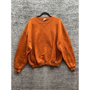 Russell Athletic Mens Orange Fleece Crew PulloverSweatshirt Mens Size XL‎